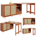 360° Rotating Bar Table Extendable Storage Rattan Door Brown