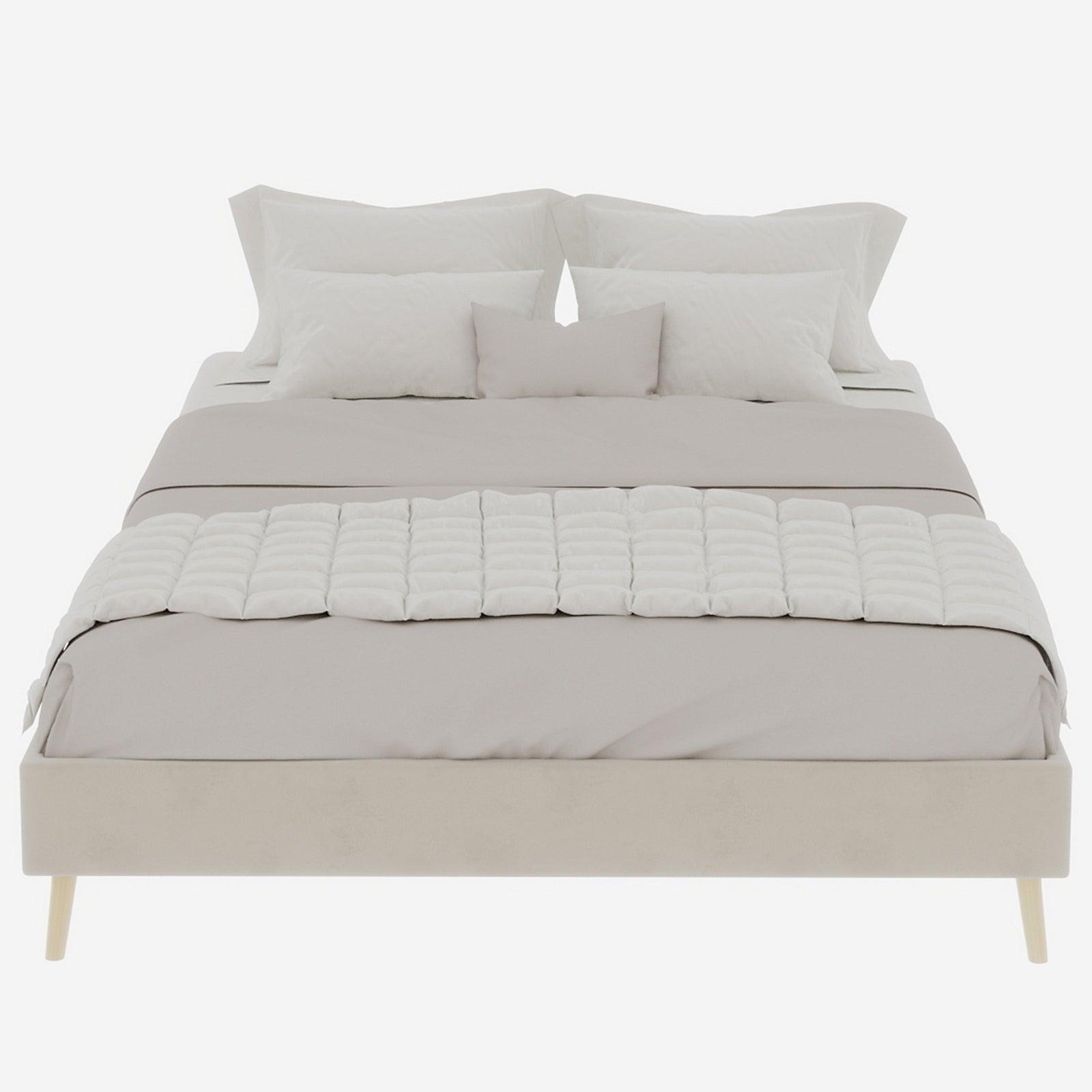Modern Minimalist Bed Frame 140x200 Low-Profile Dutch Velvet, Beige