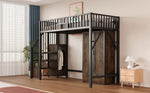 Metal Loft Bed 90x200cm Wardrobe Drawers Storage Ladder - Black