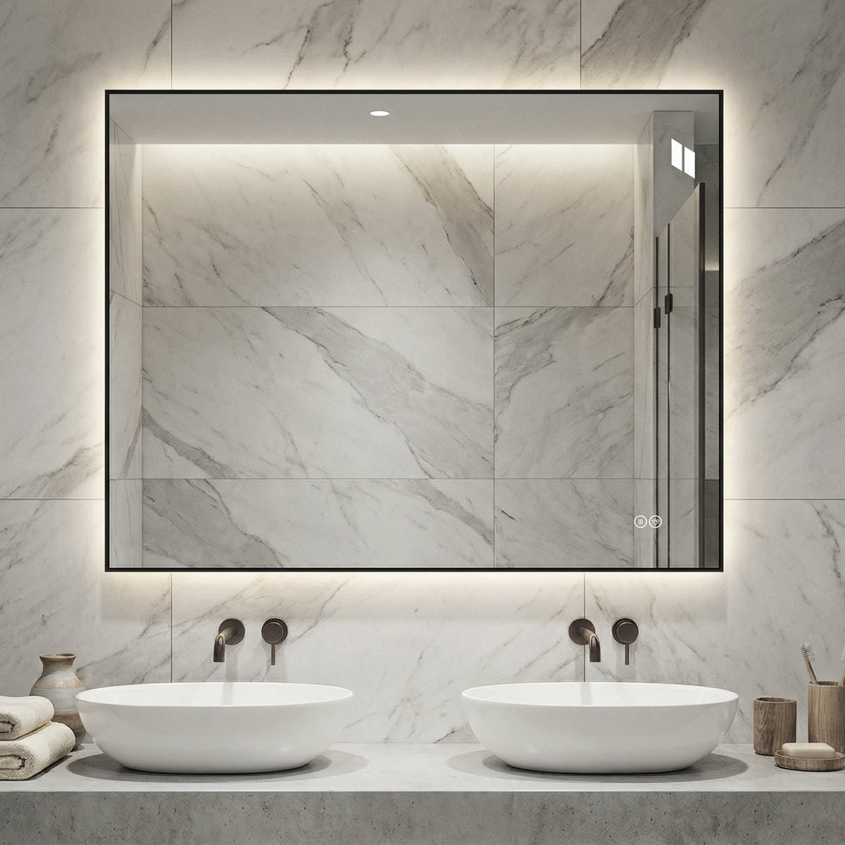 LED Bathroom Mirror 70x90 cm - Anti-Fog Dimmable Silver Glass