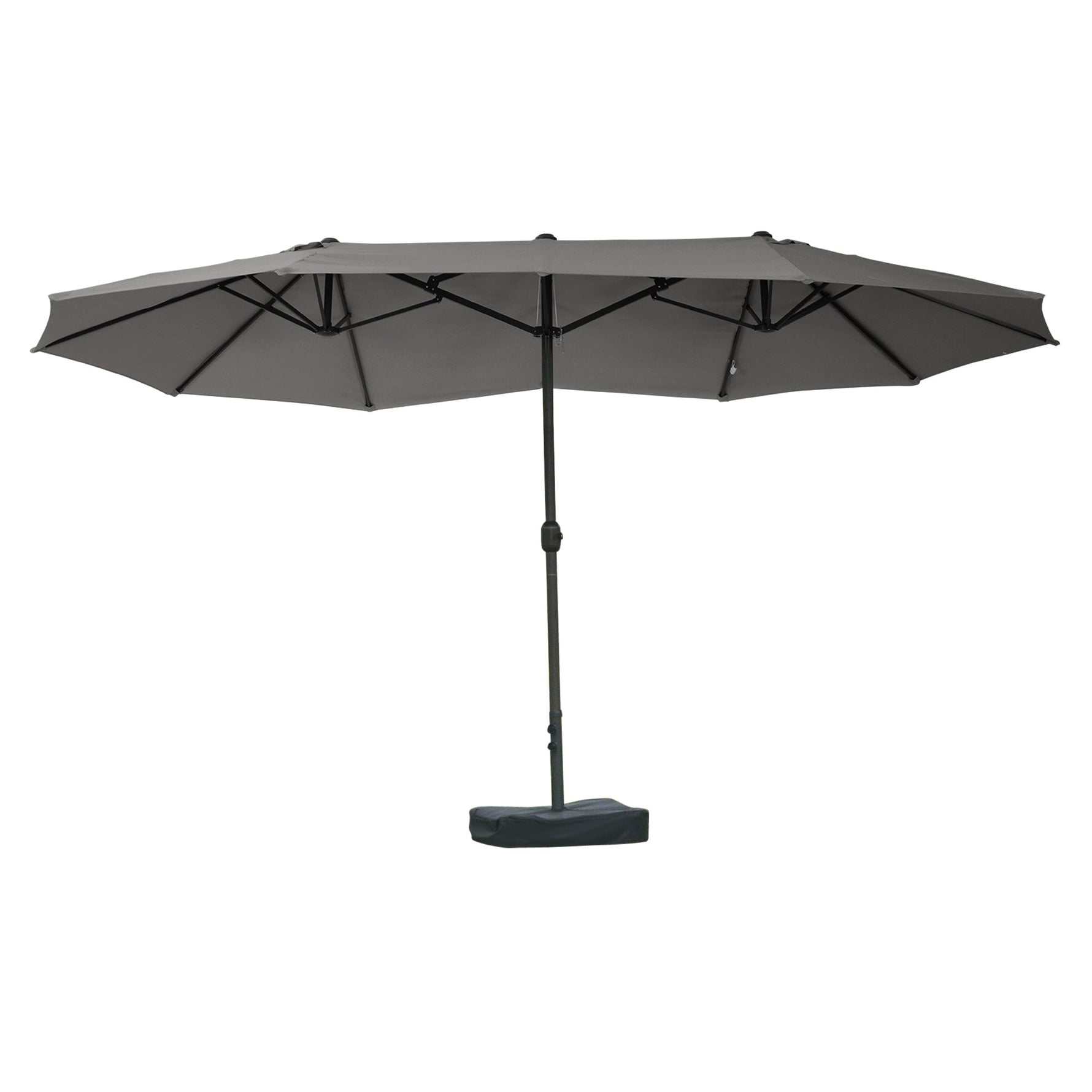 Double Parasol 460x270cm Oval Hand Crank with Stand, Dark Grey
