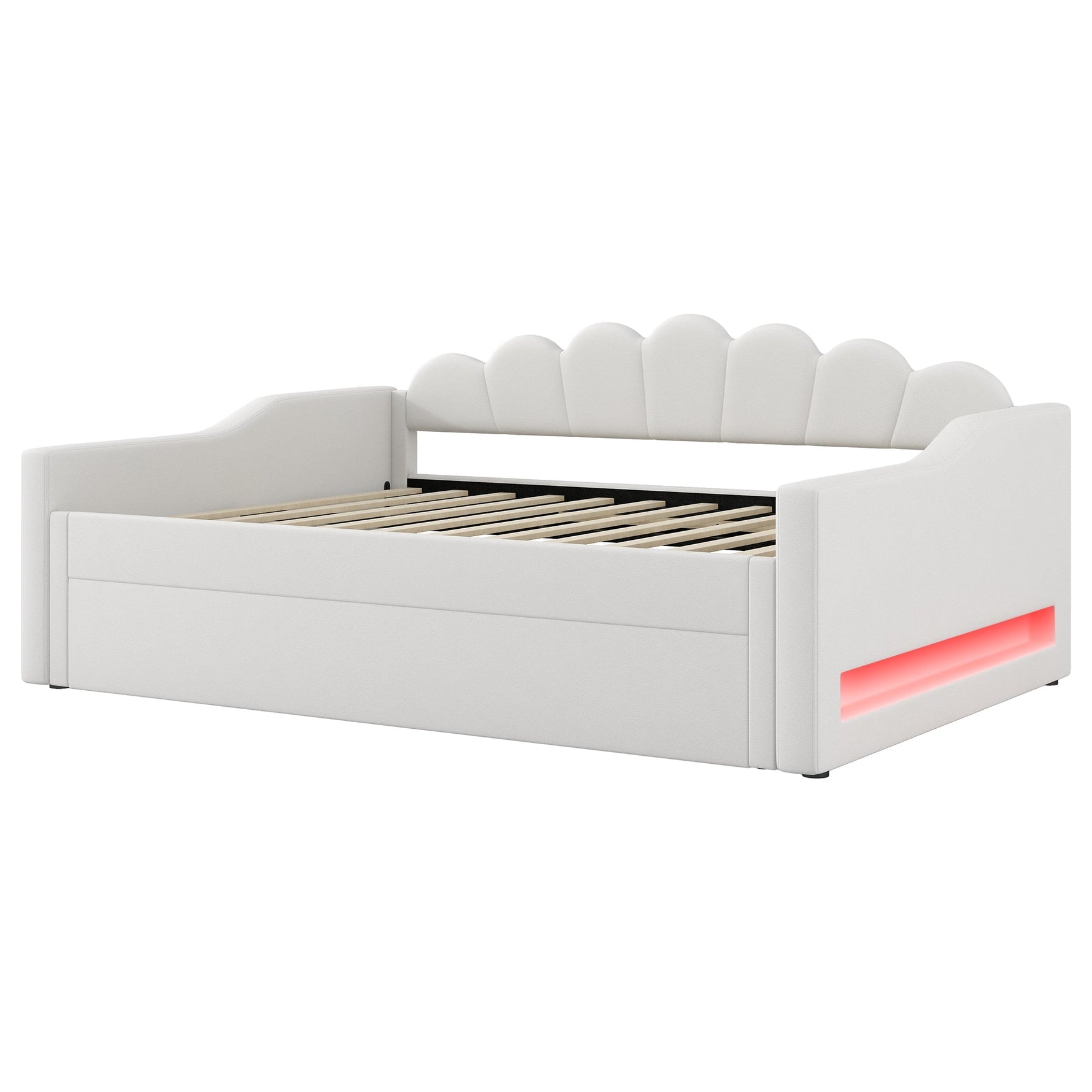 Daybed, Upholstered with LED Belt & Pull-Out, 140x200cm, Beige