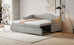 Upholstered Bed Pull-out Sofa Bed, 90 x 200 cm, USB Port, Linen Fabric, Grey