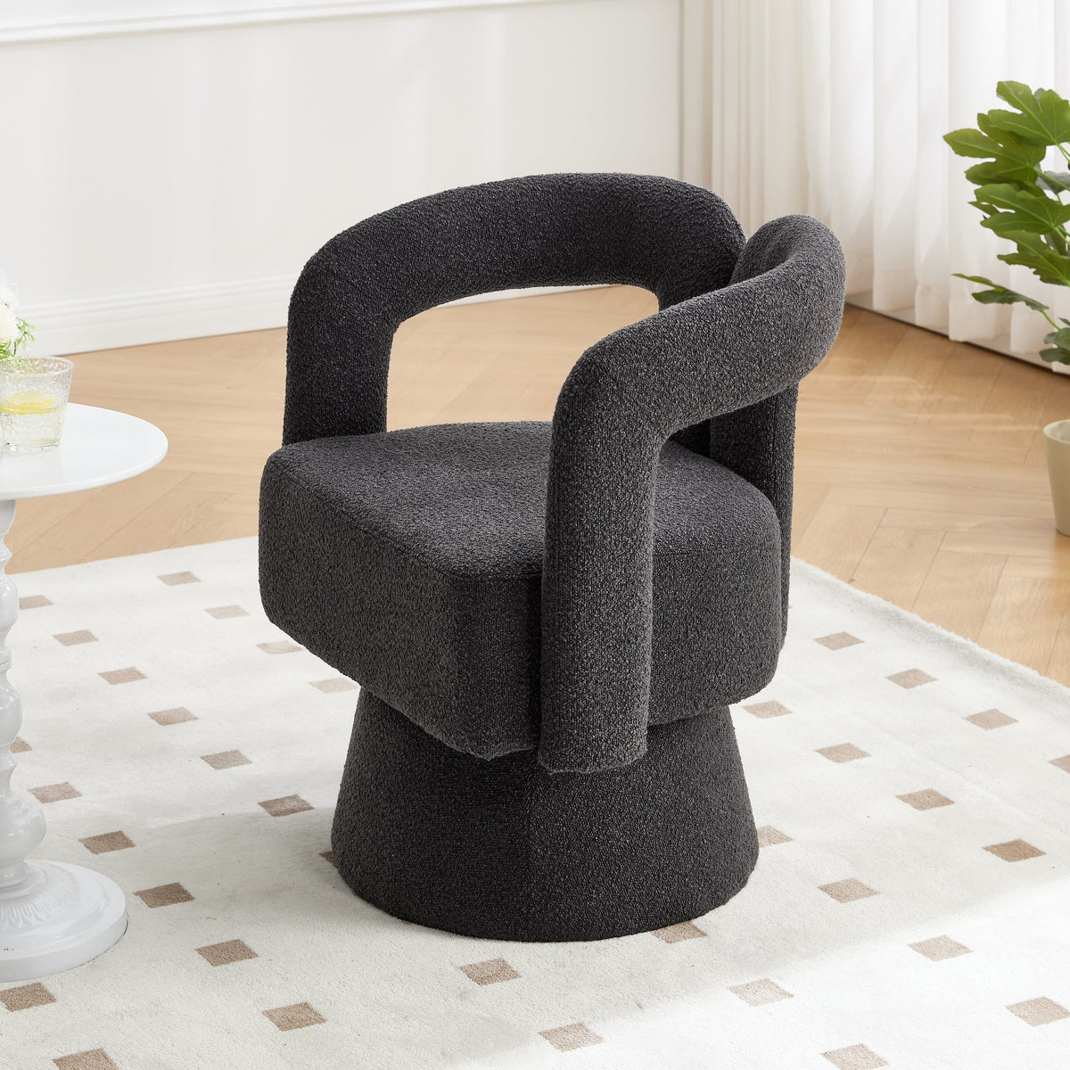 Cuddle Barrel Accent Chair, 360-Degree Rotating Fluffy Fabric, Dark Gray