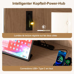 Double Bed with USB Charging Station, Reading Lamp and 2 Bedside Tables, 180x200cm, Walnut Wood Color