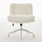 Wider Seat Office Chair with Artificial Rabbit Hair and Swivel Metal Base, Cream
