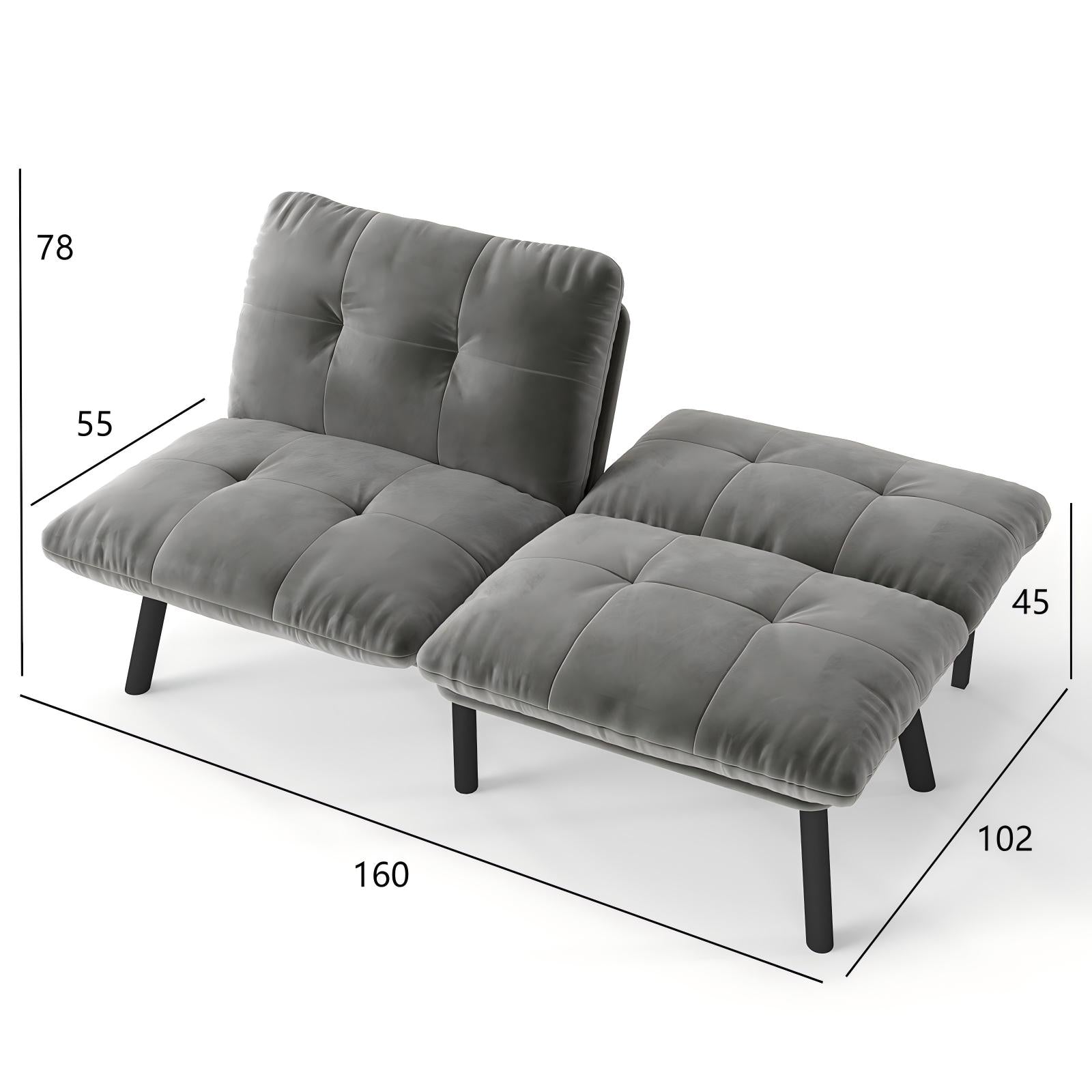 Foldable Futon Sofa Bed 2-Seater Guest Bed - Grey
