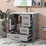 Bathroom Vanity Unit with Ceramic Sink and Silent Storage Drawers, Grey
