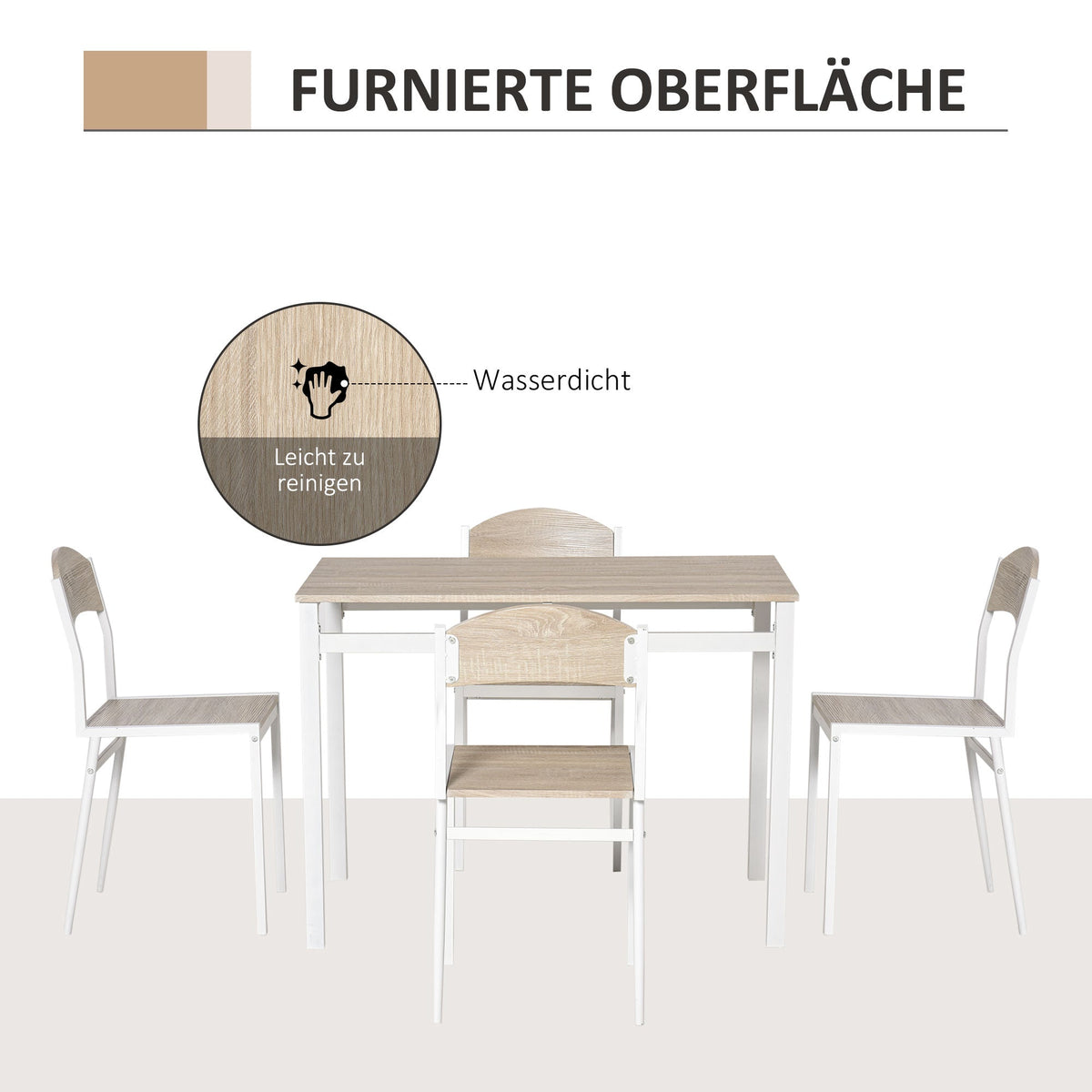Dining Set 5-Piece Table & 4 Chairs Wood Grain MDF/Metal Grey/White