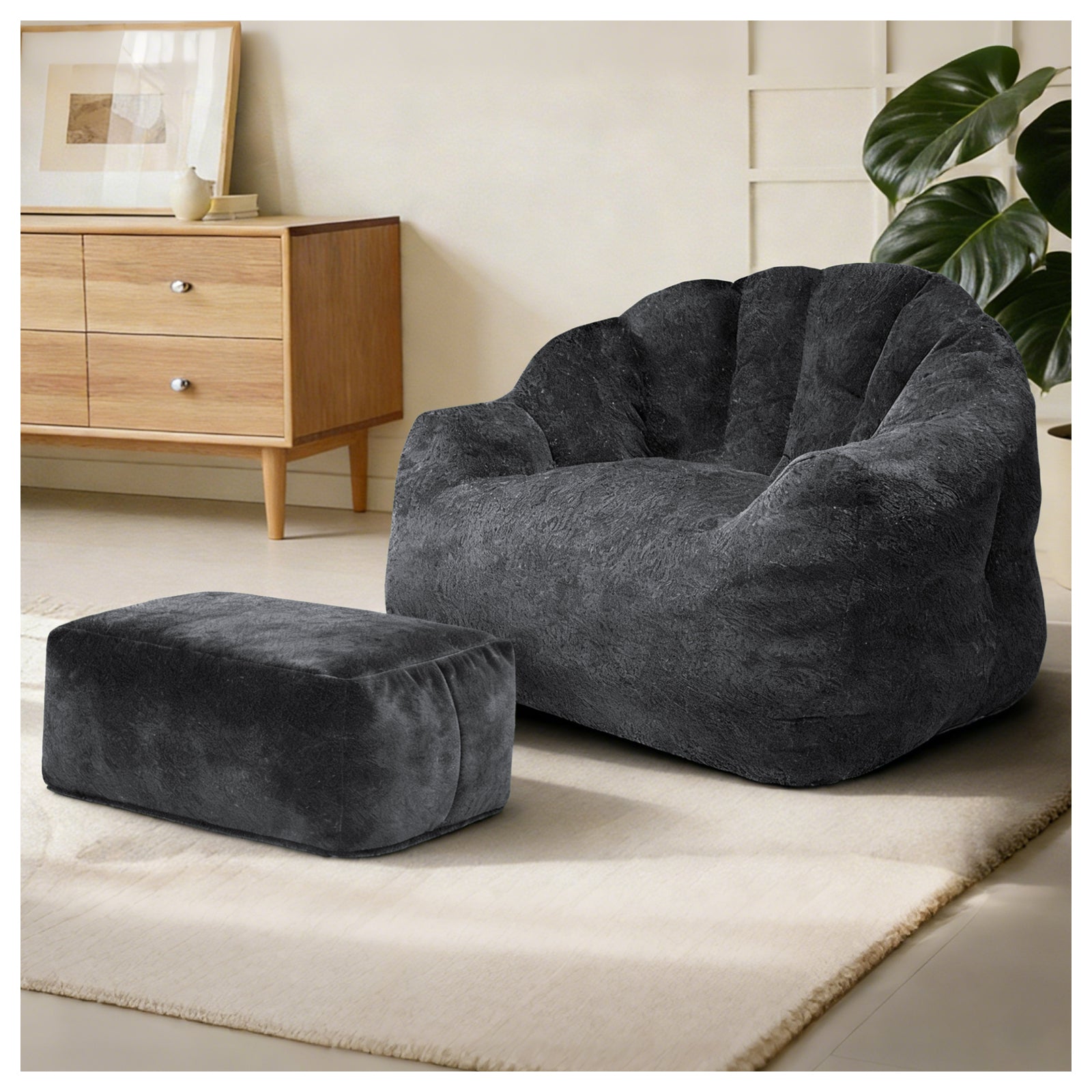 Bear Paw Single Sofa and Ottoman, Ergonomic Lazy Chair with High-Density Memory Foam, Beige Chenille