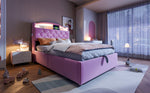 Children's Upholstered Bed, Multifunctional with Storage, LED, USB, Velvet Pink