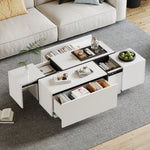 Coffee Table Square, 4 Drawers Sliding Top High-Gloss Finish, White