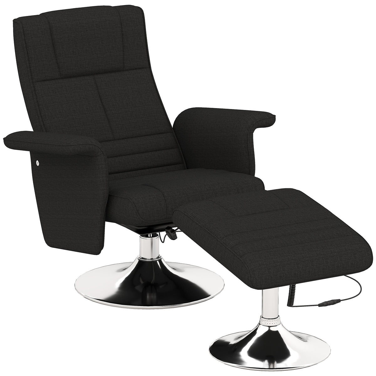 Recliner Chair Swivel Massage 8-Point Vibration Electric with Footstool, Linen Look Steel Black