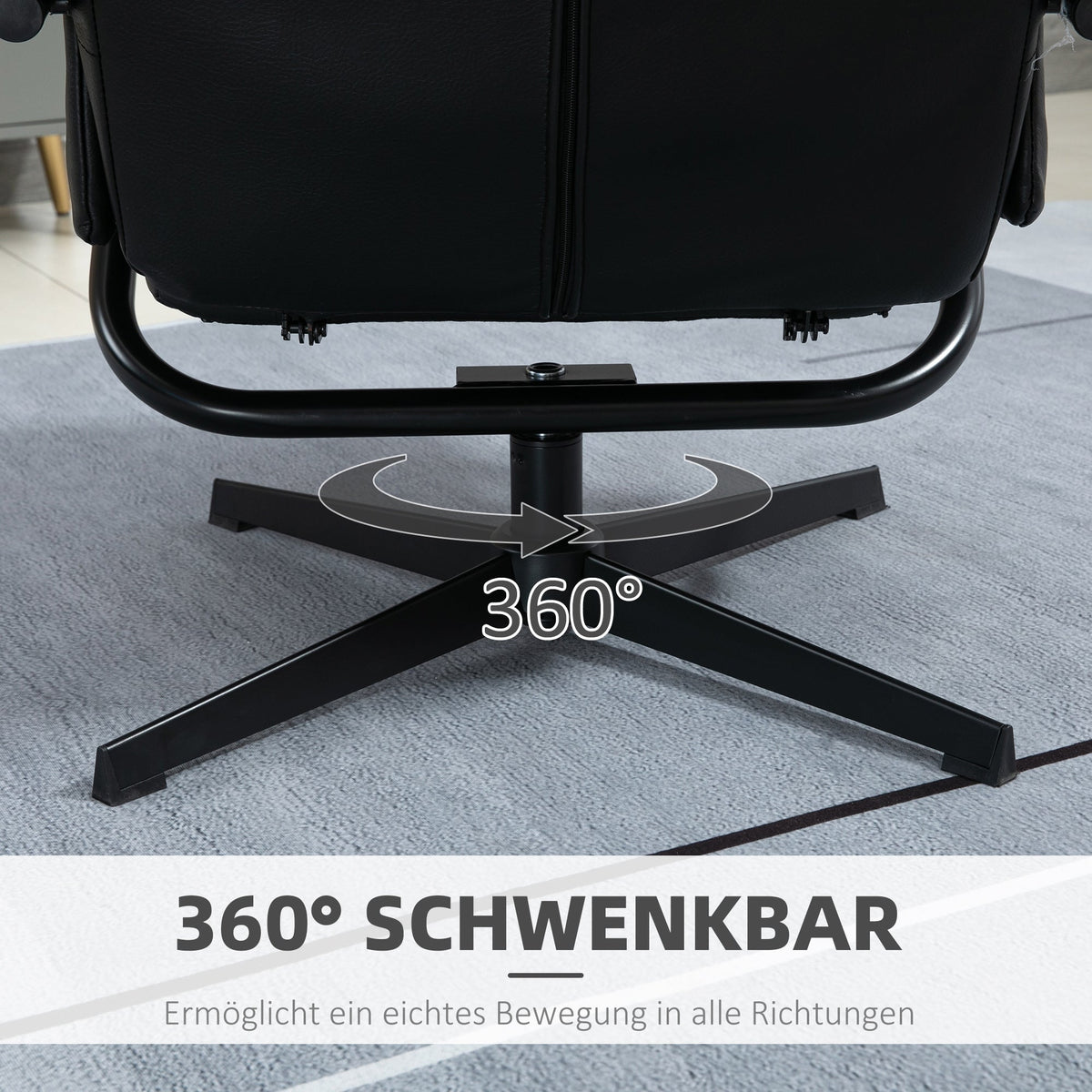 Armchair Swivel Reclining TV Chair with Footstool, Tilting Backrest, Faux Leather Black