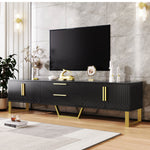 TV Cabinet High-Gloss Engraved Door Storage Gold Handles/Feet