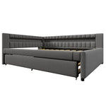 Daybed Sofa Bed 140x200cm with LED Light & Trundle, Grey Linen