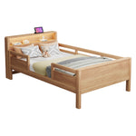 Wooden Single Bed 90x200cm with USB, LED & Storage, Wood Color