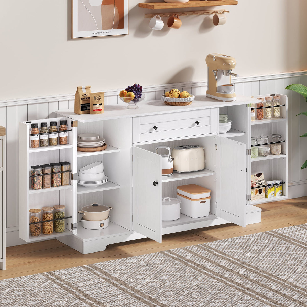 Multifunctional Buffet 138cm Sideboard Drawer Adjustable Shelves