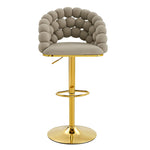 Bar Stools Set of 2 Ball Chain Backrest Adjustable Height Grey Velvet