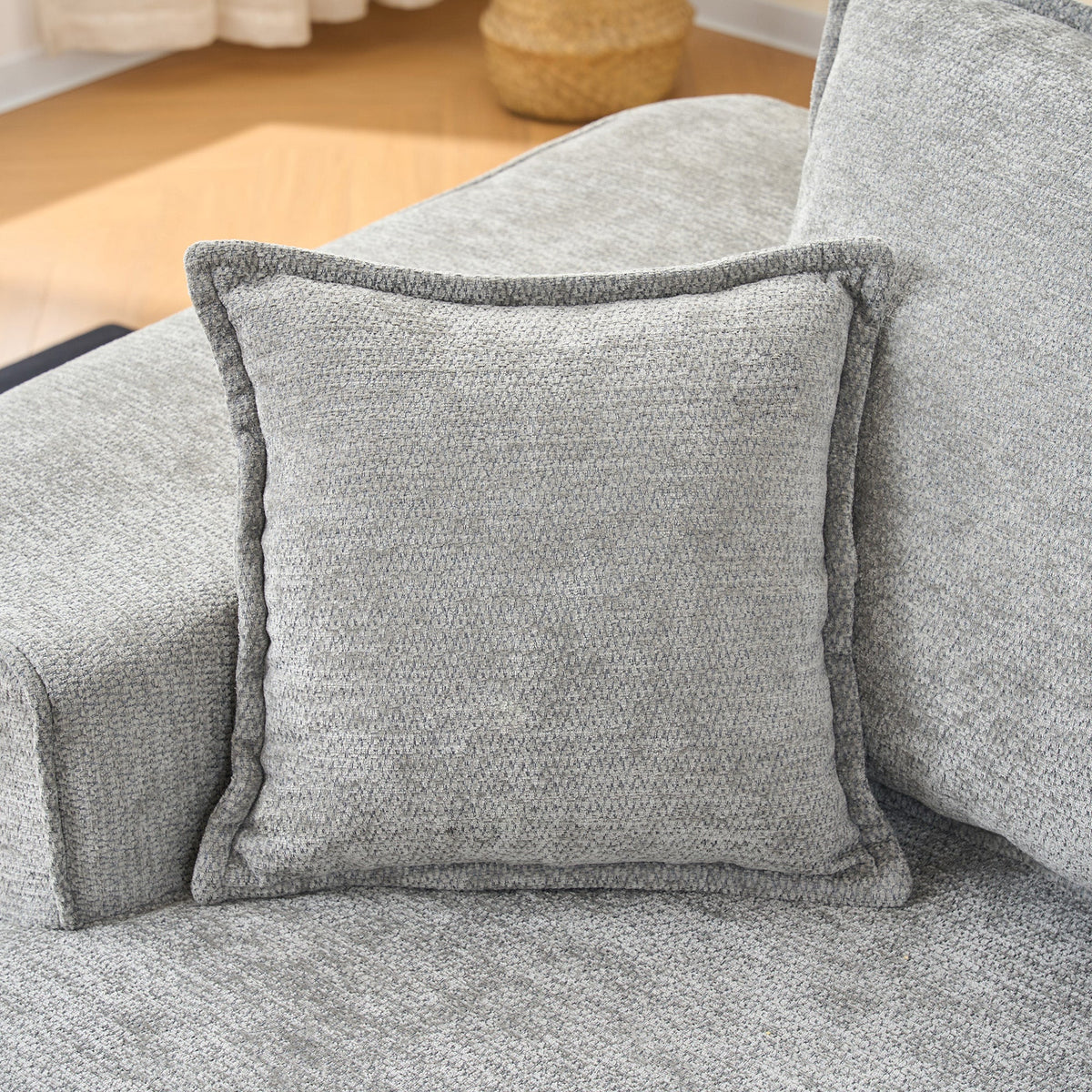 Comfortable 2-Seater Sofa with Side Pockets and Cushions, No Assembly, Grey