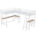 Loft Bed 90x200cm with Desk & Double Staircase, White
