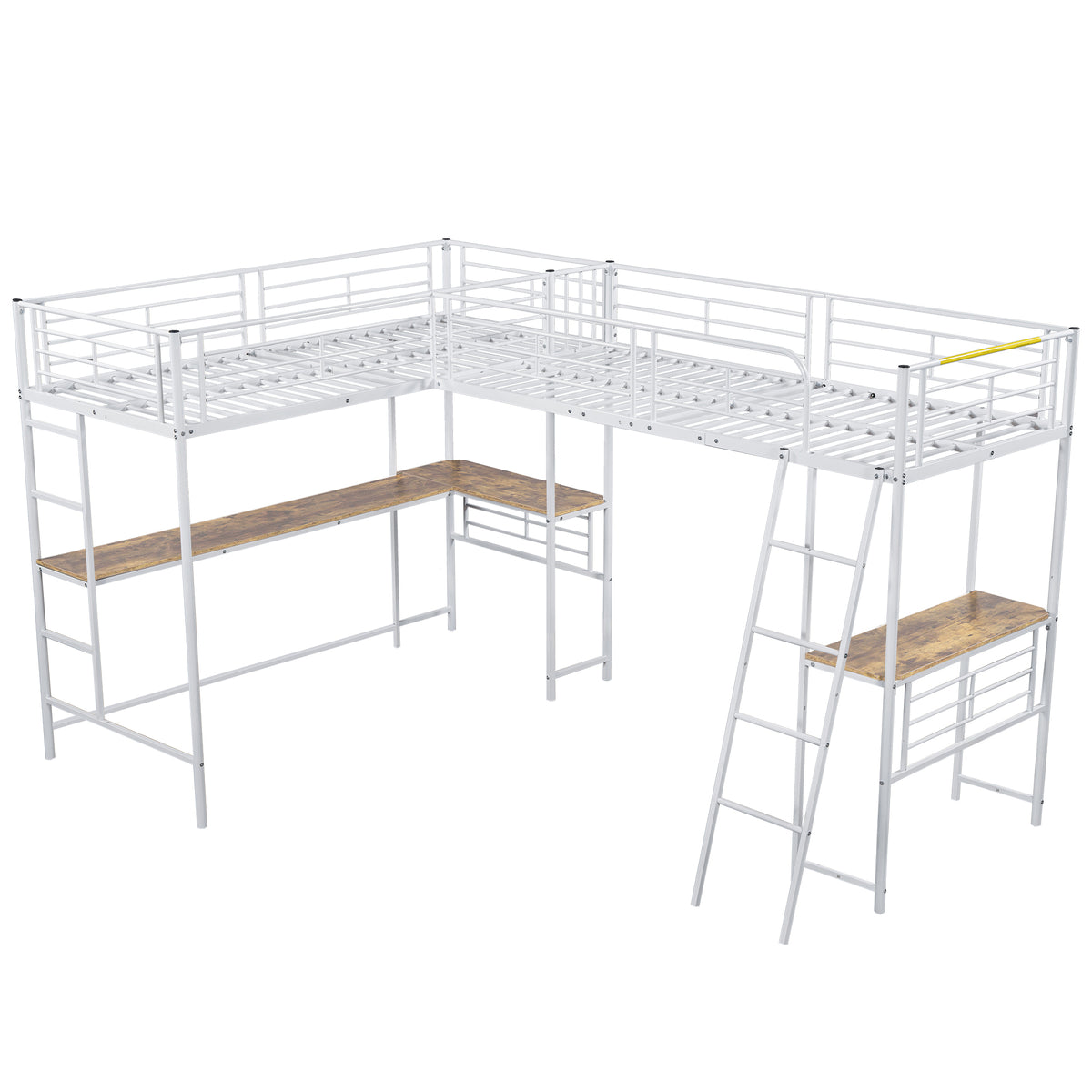 Loft Bed 90x200cm with Desk & Double Staircase, White