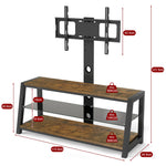 Wooden TV Cabinet Height-Adjustable Swivel Stand Wall Mount Black Tempered Glass Brown