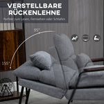 Reclining Armchair with Footstool, Adjustable Backrest Upholstered, Grey