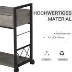 Side Table Serving Cart with Wheels, Drawer Storage, Grey