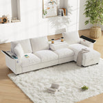 Chenille L-Shape Sofa Reversible Storage Armrests Fold-Out Table USB/Type-C - Beige