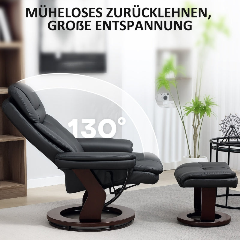 Recliner Chair, 360° Swivel, Footstool, Faux Leather, Black
