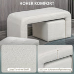 Footstool Set, 3-Piece Ottoman Seat, Upholstered, Elegant White