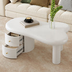 Coffee Table, Irregular Shape 2-Drawer Space-Saving Stylish Stable, White