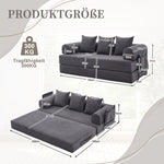 Sofa Foldable Metal Frame with 3 Cushions Side Pockets Dark Grey