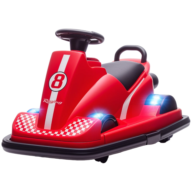 Bumper Car for Children with 360-Degree Rotation, LED Lights and Music, Red