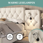 Bed Frame 160x200cm Hydraulic Storage Long Headboard USB Desk Lamp - Velvet Beige