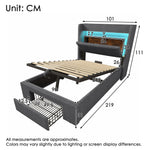 Upholstered Bed 90x200cm Hydraulic Storage Headboard with USB/Type-C & LED Grey Linen