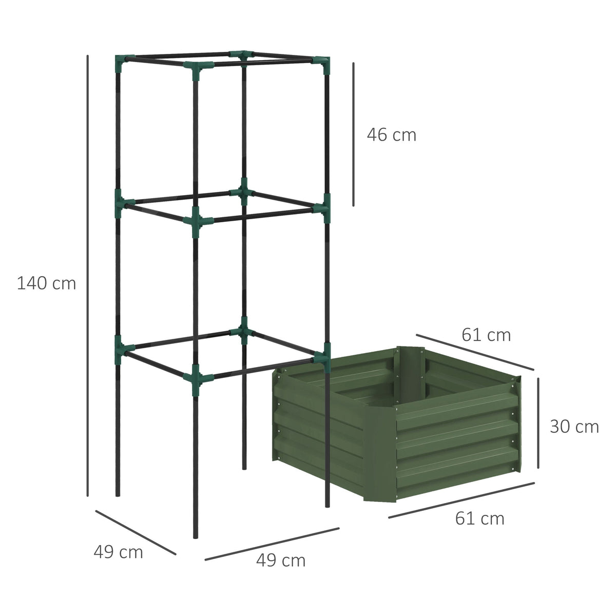 Raised Garden Bed with Trellis Flower & Vegetable Planter, Galvanized Steel, Green