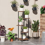 5-Tier Plant Stand, Wheels, 110cm High, Steel Wood, Charred