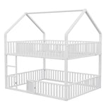Children's Bunk Bed 140*200, Double Bed with Stairs & Loft Design, White Metal