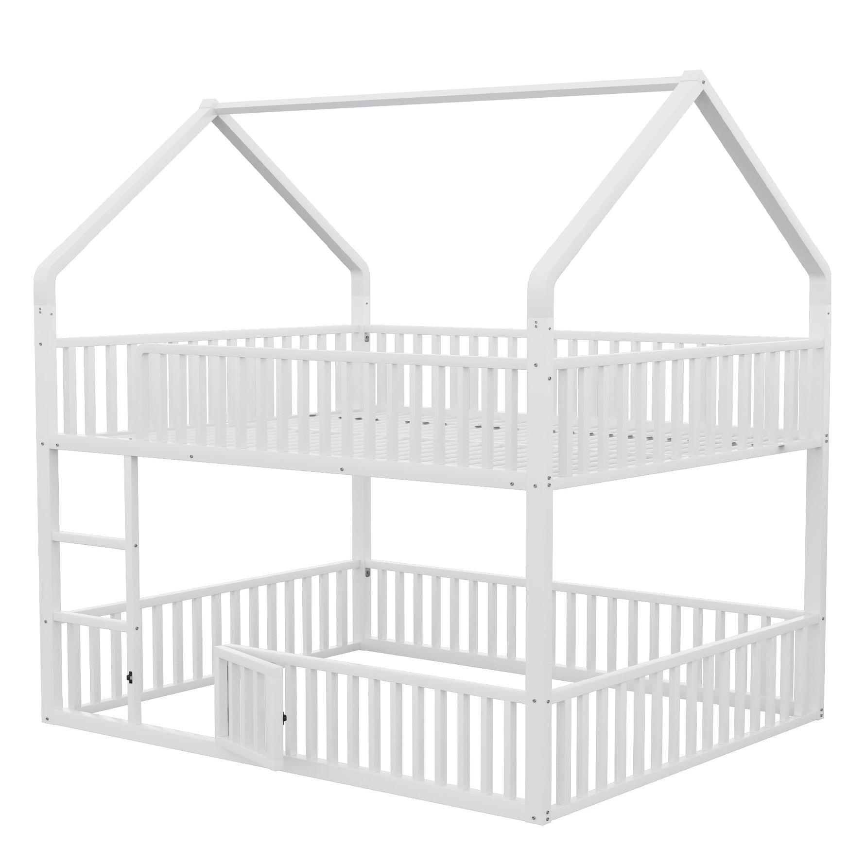 Children's Bunk Bed 140*200, Double Bed with Stairs & Loft Design, White Metal
