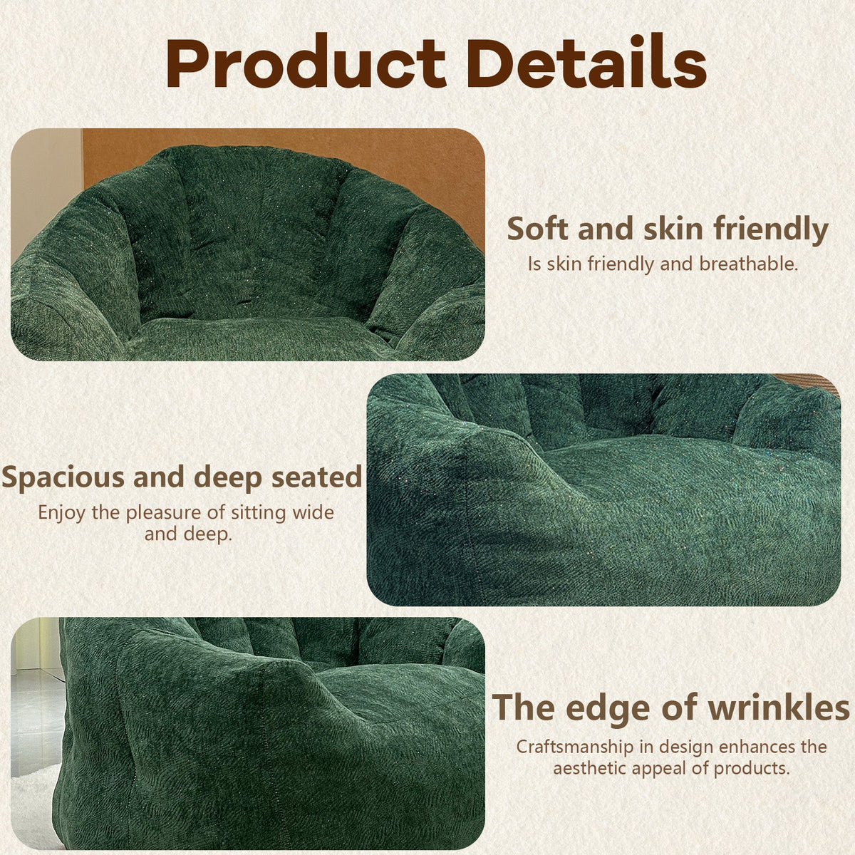 Ergonomic Round Bean Bag Chair Full-Body Contouring