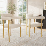 2 Dining Chairs Modern Ring Seats Gold Legs - Beige Suede