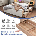 Double Wooden Bed, 160x200cm with 2 Drawers, Reading Light & USB, Oak/White