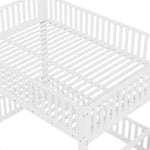 Bunk Bed with Storage Ladder and LED, 140x200cm, White