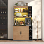 Kitchen Highboard Buffet 100x187cm LED Lighting Microwave Storage - Wooden
