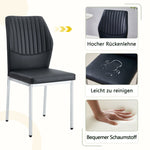 Set of 4 Stylish Dining Chairs with Vertical Embossing and Metal Legs, Black and Silver