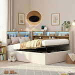 Daybed Upholstered Sofa Bed 90x200cm Hydraulic Storage LED USB Beige Velvet