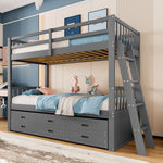 Bunk Bed House Bed 90x200cm Pull-out Bed Ladder and 3 Drawers Grey