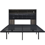 Double Bed 140x190cm with 2 Pull-out Nightstands Storage USB/Type-C LED Grey